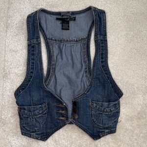 Denim Crop Vest - Dark Blue Women's Tank Vest
